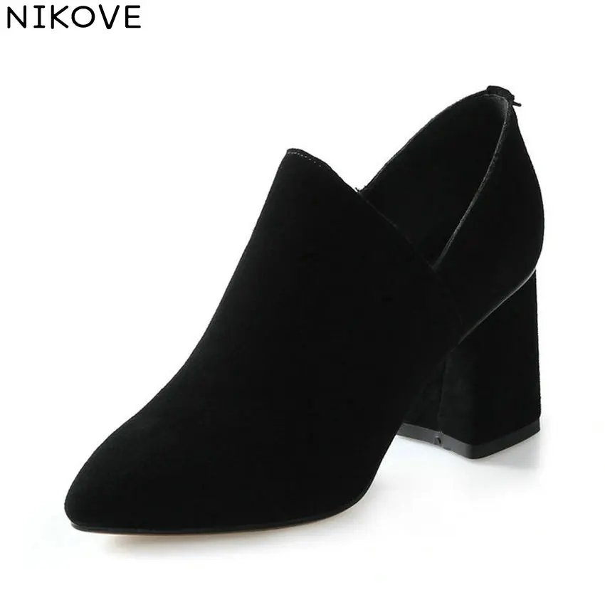 

NIKOVE 2018 Women Pumps Shoes Slip on Spring and Autumn Elegant Shoes Square High Heels Pointed Toe Pumps Women Shoes Size 34-39