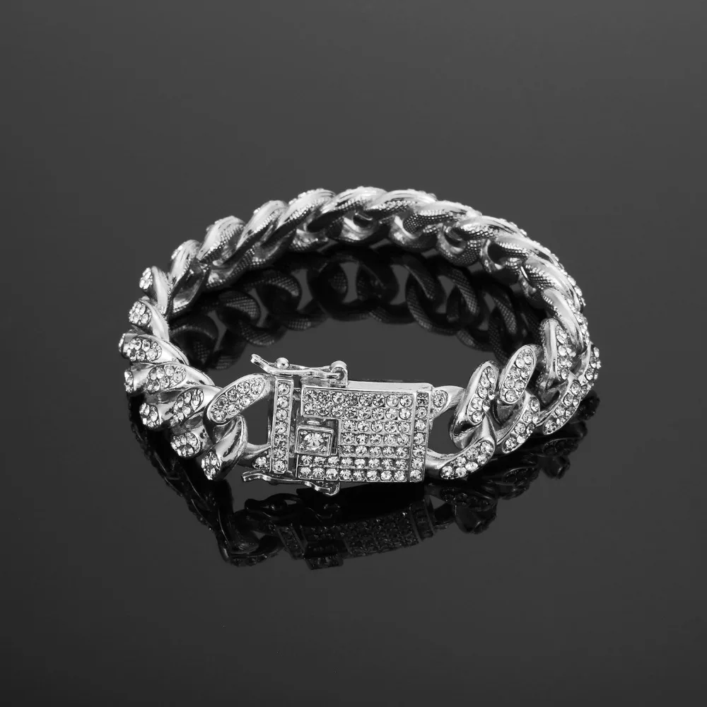 Горячая Распродажа, хип-хоп, Iced Out, Bling CZ, мужской браслет, модный, 18-20 см, длиной 18-20 см, кубинские браслеты, мужские хип-хоп ювелирные изделия, подарки