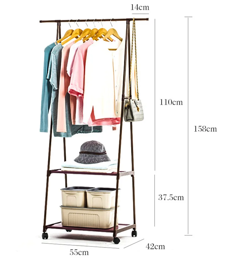 Multi-function Triangle Coat Rack Removable Bedroom Hanging Clothes Rack With Wheels Floor Standing Coat Rack Clothes Hanger