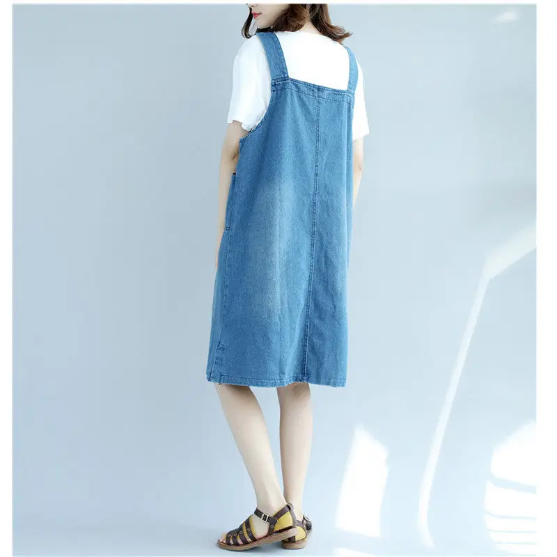 2019 Fashion New Midi Denim Summer Dresses For Women Spaghetti Strap Jeans Dress Sleeveless Big Size Casual Dress vestidos f546