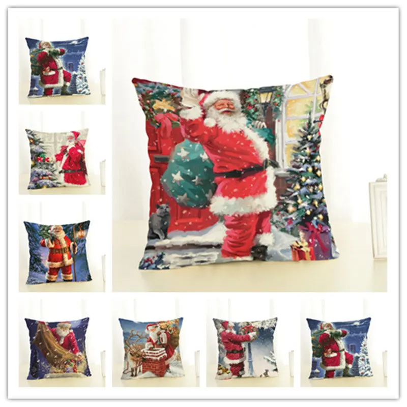 

2020 New Year Christmas Decorations For Home Christmas Ornaments Navidad Natal Frozen Decorative Santa Claus Snow Cushion Cover