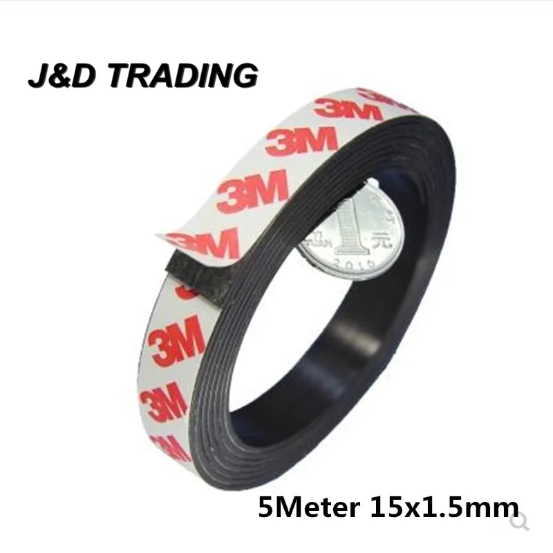 

5 Meters self Adhesive Flexible Magnetic Strip 3M Rubber Magnet Tape width 15mm thickness 1.5mm 15mm x 1.5mm