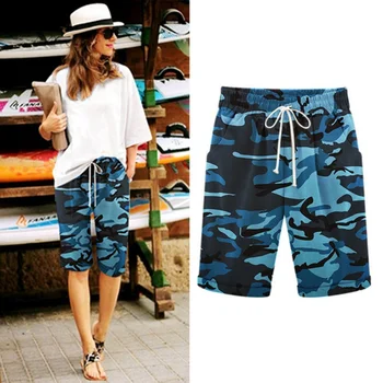 

Summer Loose Large Size Camouflage Shorts Mid-waist Unisex Camouflage Printed Drawstring Shorts