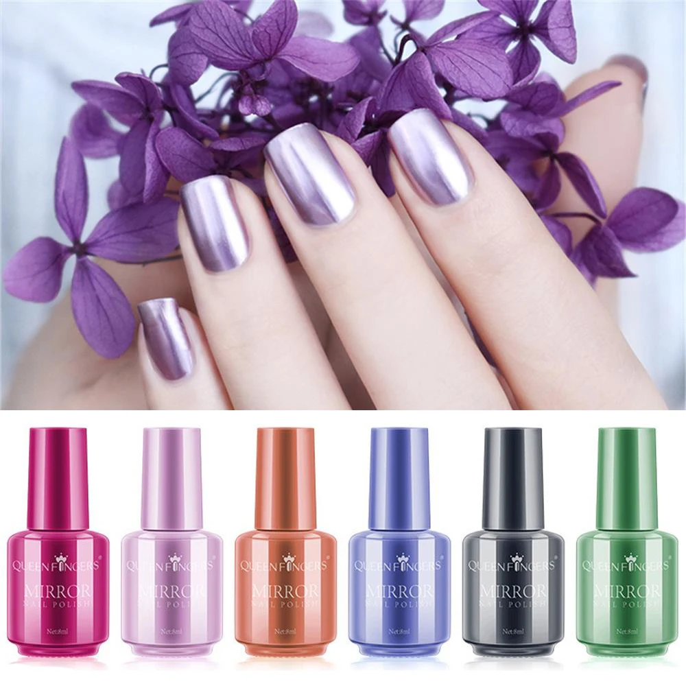 8ml Mirror Nail Polish Metallic Lacquer Silver Nail Mirror Effect Metal