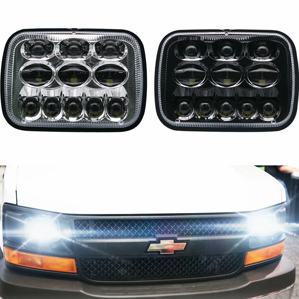 5x7 DOT 7x6 inch LED Headlights with Cree Chip Headlamps Bulbs Projector Headlight Lights Lamps Set Kit for Jeep Cherokee XJ Wrangler YJ Comanche MJ Toyota Tacoma Pickup MR2 Supra Nissan 240SX Chrome to.8jpg