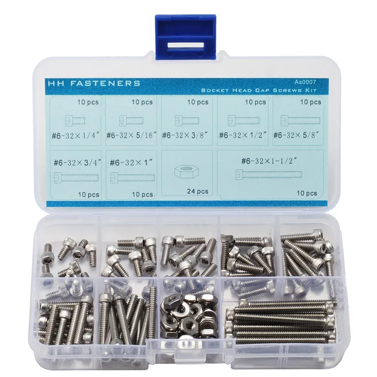 

104pcs #6-32 UNC Stainless Steel Hex Socket Head Cap Screws Hex Nuts Assortment Kit