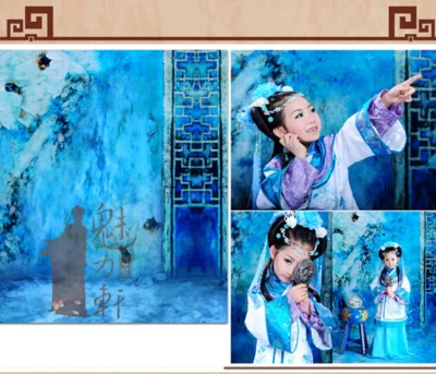 Цин Ло синий Xiuhefu костюм республиканский период богатый горничной Мисс Костюм мумии-дочь Костюмы Набор Детский день