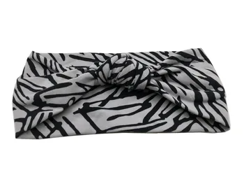 

J173124 2017 Newest fashion grey&black doodle printed knot headbands spandex good stretch girls hair band headband for women