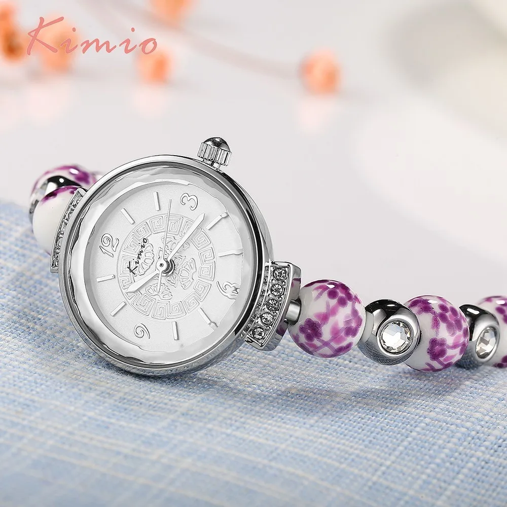 KIMIO Retro Really Chinese Ceramic Watch Blue And White Porcelain China Auspicious Pattern Bracelets Women Watches Luxury Brand