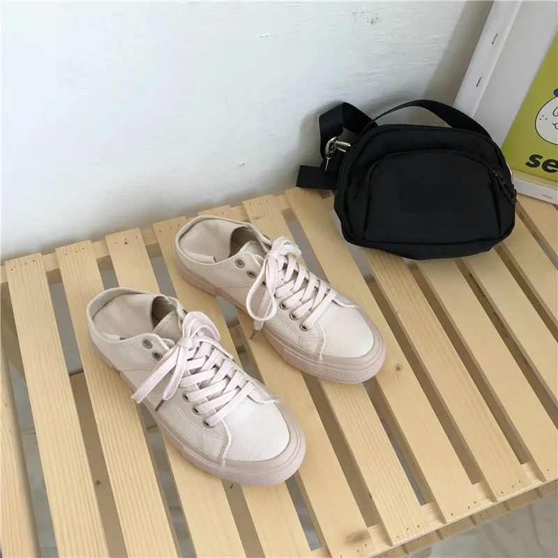 women canvas shoes fluorescent green girls pink sneakers cloth shoe spring autumn solid color lace up low up white trainer 35-40