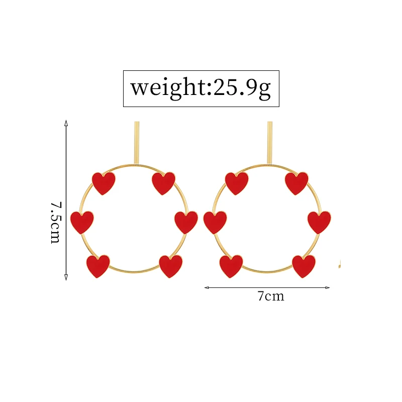 Дизайн Модные Преувеличенные золотые края Эмаль Красное сердце Шарм большая петля свисающие серьги для женщин дамы массивные серьги