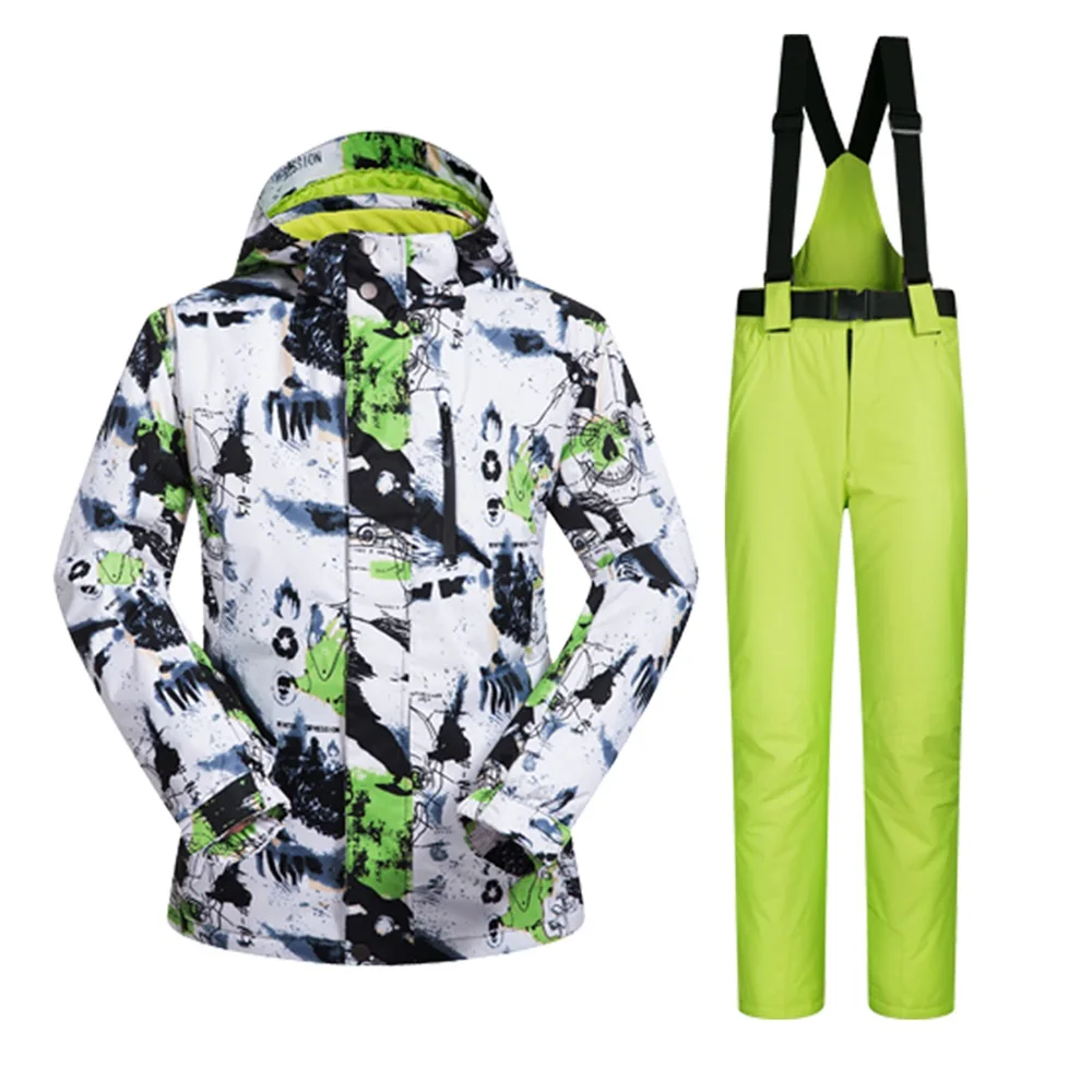 

winter ski suit men waterproof windproof thicken breathable ski jacket and trousers sets for male print snowboard coats jackets