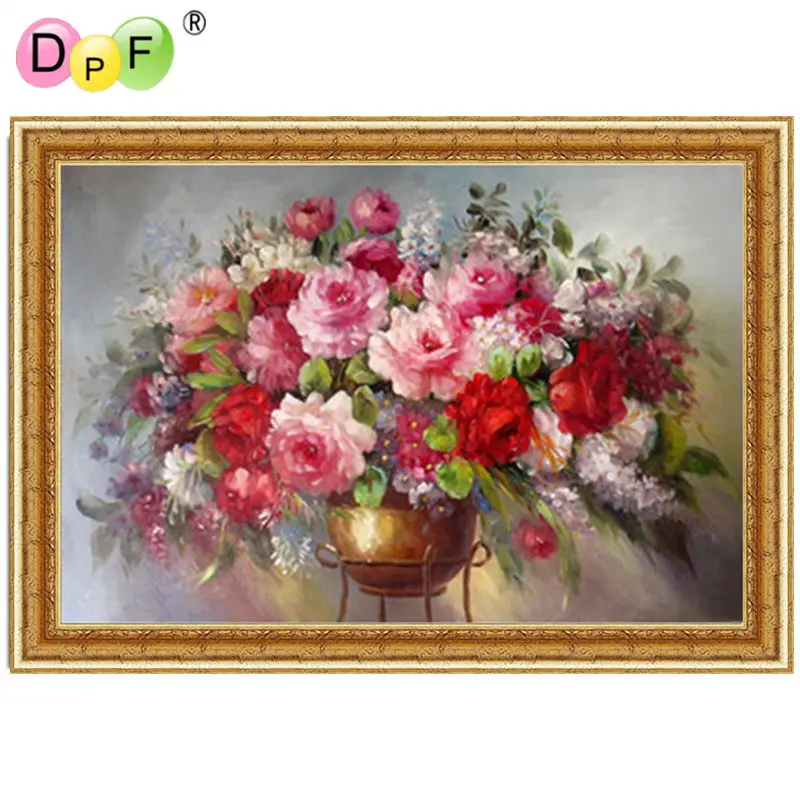 DPF color peony Diamond painting Cross Stitch Round full Mosaic have Frame Embroidery needlework decor crafts flower | Дом и сад