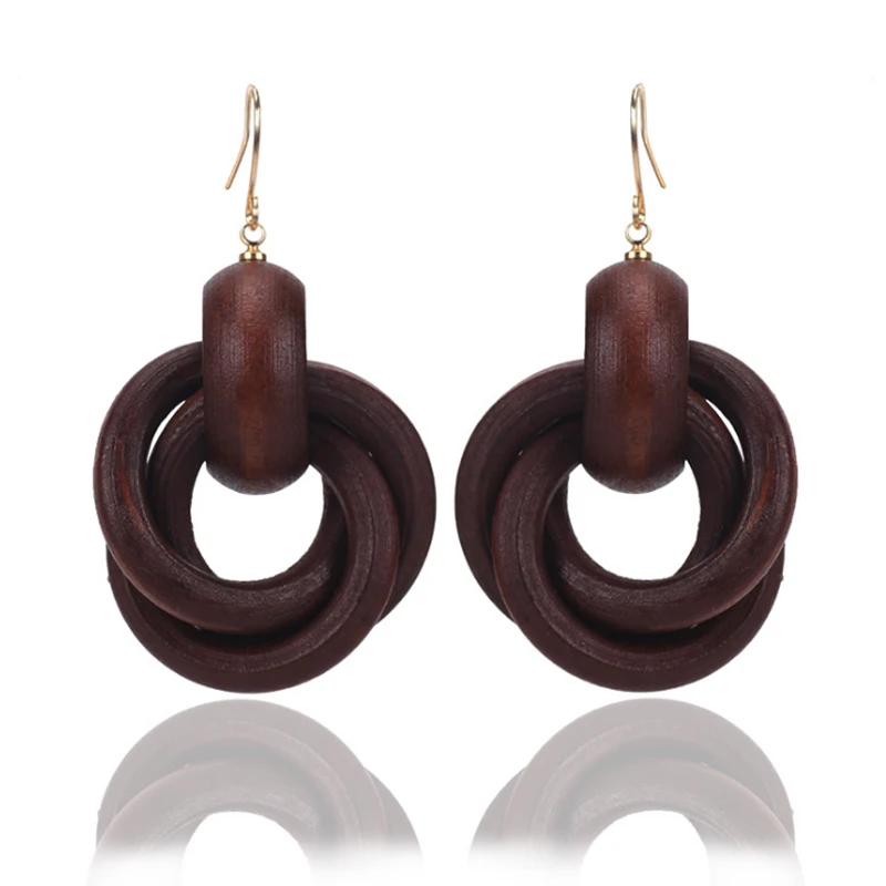 

Hot Women Exaggeration Dangle Drop Spiral Personality Wooden Earrings Earrings Jewelry Round Temperament
