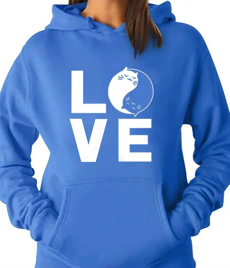 Women Sweatshirts Autumn Love Cats Printed Long Sleeve Loose Pullovers Hoodies 2019 New Design Casual Fashion Hooded Femme