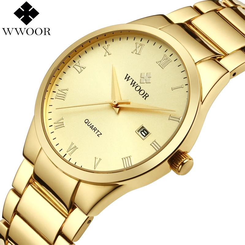 

WWOOR Top Brand Luxury Gold-Watch Men Full Steel Analog Quartz Wrist Watch Men's Waterproof Sport Watches Relogio Masculino