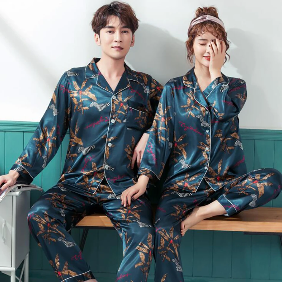 2019 New Satin Sleepwear for Men Women Faux Silk Pajamas Comfortable Sleepwear Pyjamas Set For Couples Sexy Nightwear