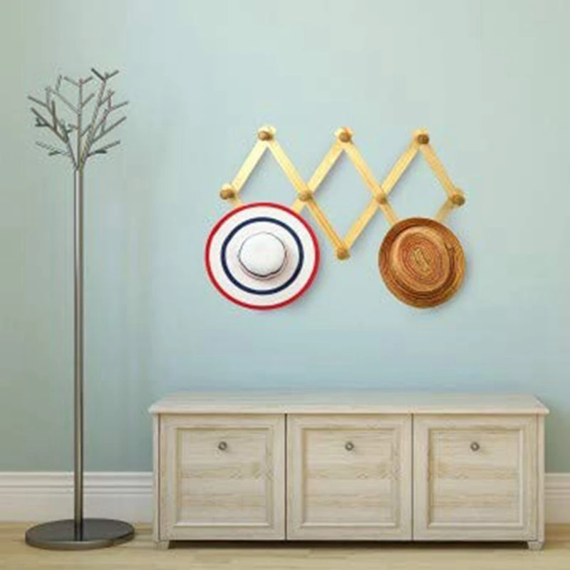 

Accordion Wall Hanger 10 Hooks Pack Of 2 Natural Wood Wall Mounted Expandable Accordion Peg Coat Rack Hanger 2 Pack