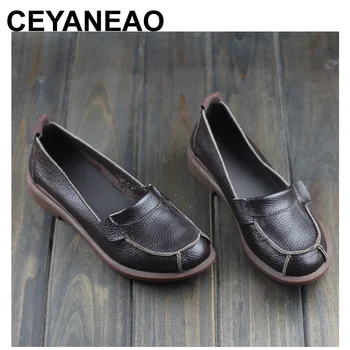 

CEYANEAO Spring Shoes Women Leather Flat Shoes Genuine Leather Slip on Loafers Ladies Moccasins 2016 Fashion Footwear (0386-8)