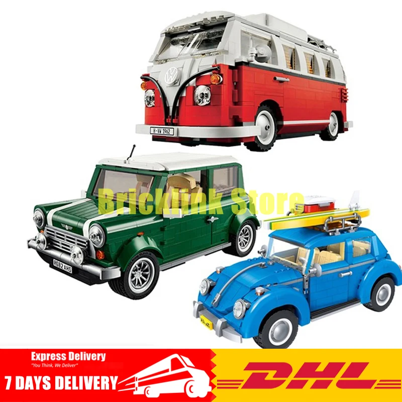 

DHL LEPIN 21001 T1 Camper Van+21002 Cooper MK VII+21003 City Car Beetle Model Building Blocks Clone 10242 10252 10220