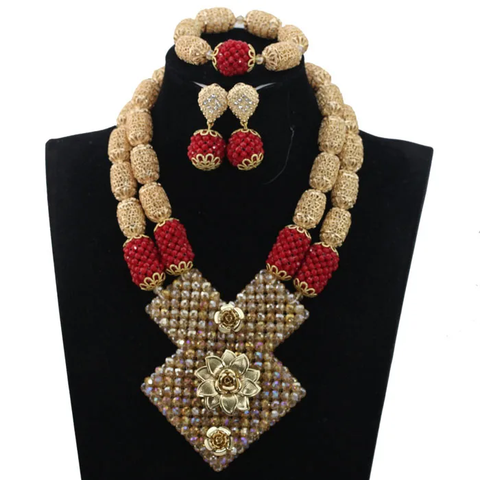 Модная прозрачная золотистая цвета шампань Африканское нигерийское свадебное ювелирное набор Коралловые бусы ожерелье набор WE053 - Окраска металла: 6