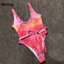 Bkning, змеиный принт, купальник, женский, сдельный, купальный костюм, Леопардовый, с поясом, стринги, трикини,, с подкладкой, на ремнях, для плавания