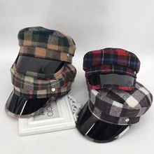MAXSITI U осень-зима новая шерстяная клетчатая искусственная кожа сшивание Военная Кепка Женская Плоская верхняя шапочка для отдыха