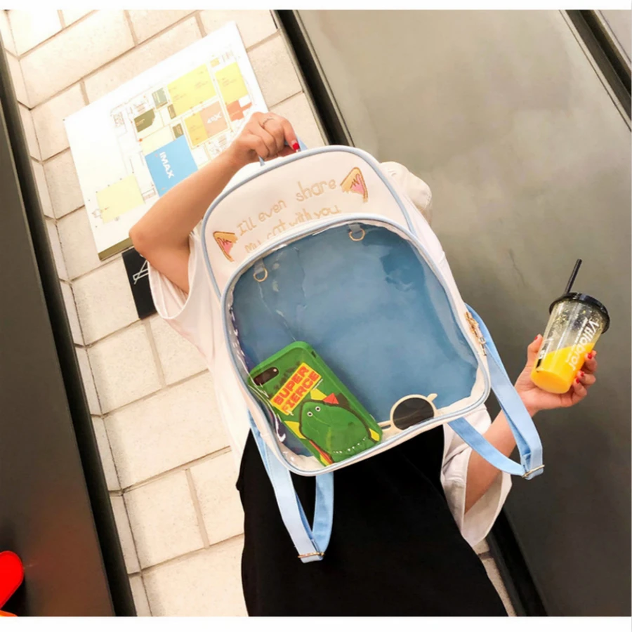 

New transparent clear women backpacks Letter print cute cat ears ita pack student schoolbags Fashion girl bag school backpacks