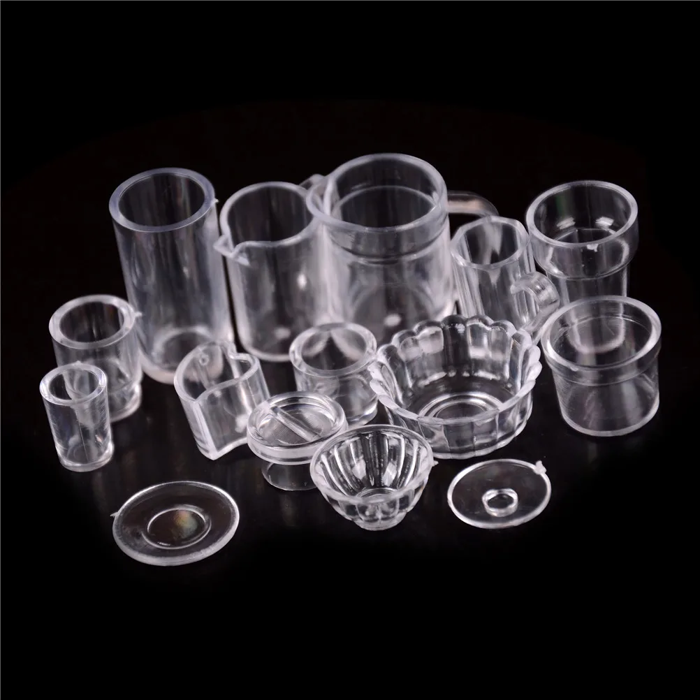 

15Pcs/Set Dollhouse Miniature Transparent Plate Cup Dish Bowl Tableware Set 1:12 Scale Doll Food Kitchen Living Room Accessories