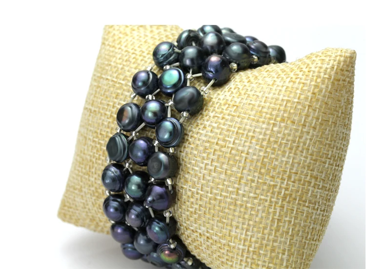Модные три ряда браслеты из натурального жемчуга для женщин пресноводный браслет из черных жемчужин ювелирные изделия для девочек подарок на день рождения дочери