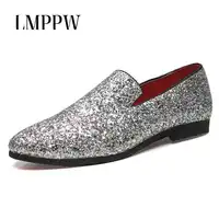 Europe Style Men's Loafers Fashion Breathable Leather Casual Shoes Big Size 38-48 Men Flats Wedding Party Loafers Gold Silver