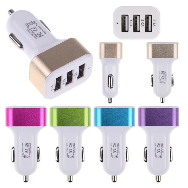 

Triple Universal USB Car Charger 3 Ports Car-charger Adapter Socket Cigarette Lighter for GPS Mobile Phones MP3 Car Accessories