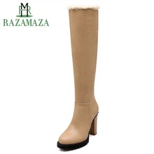 ZALAVOR/женские сапоги до колена; сапоги на высоком каблуке; обувь с Плюшевым Мехом; женские зимние сапоги на молнии; высокие рыцарские сапоги; женская обувь; размер 34-39