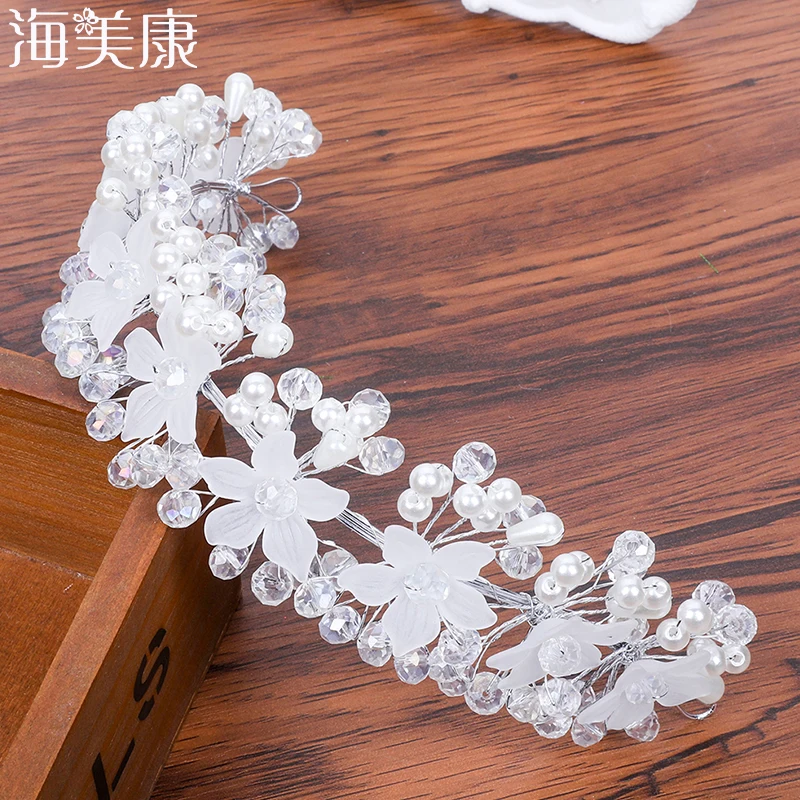 

Haimeikang Luxury Clear Crystal Bridal Hair Vine Pearls Wedding Hair Jewelry Accessories Headpiece Women Crowns Pageant