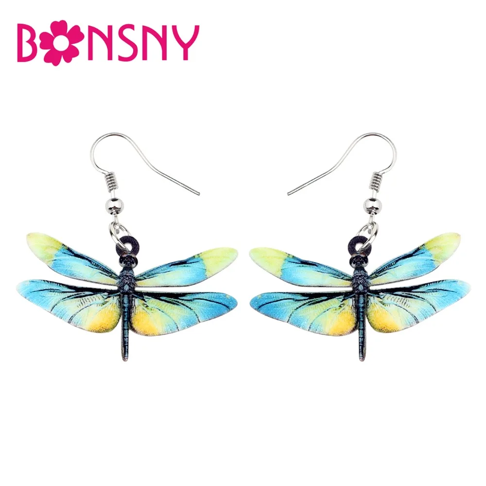 

Bonsny Acrylic Cartoon Blue Dragonfly Insect Earrings Big Dangle Drop Summer Jewelry For Women Girls Teens Kids Gift Accessories