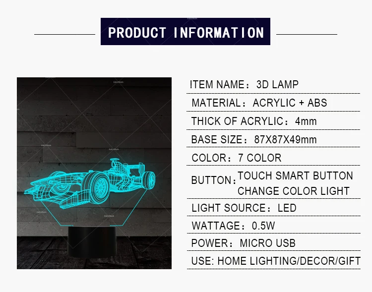 Супер ночник гоночный автомобиль USB светодиодный настольная лампа 3D Иллюзия Для детей F1 гоночный автомобиль стиль ночник как подарок для