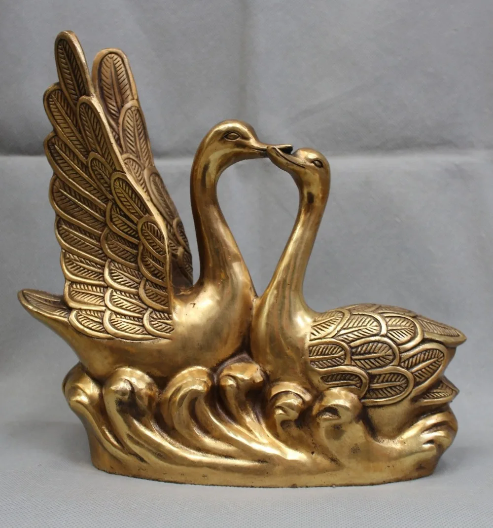 

49@g++11" Chinese Brass Fengshui Folk auspicious love swan Birds cygnus animal Statue