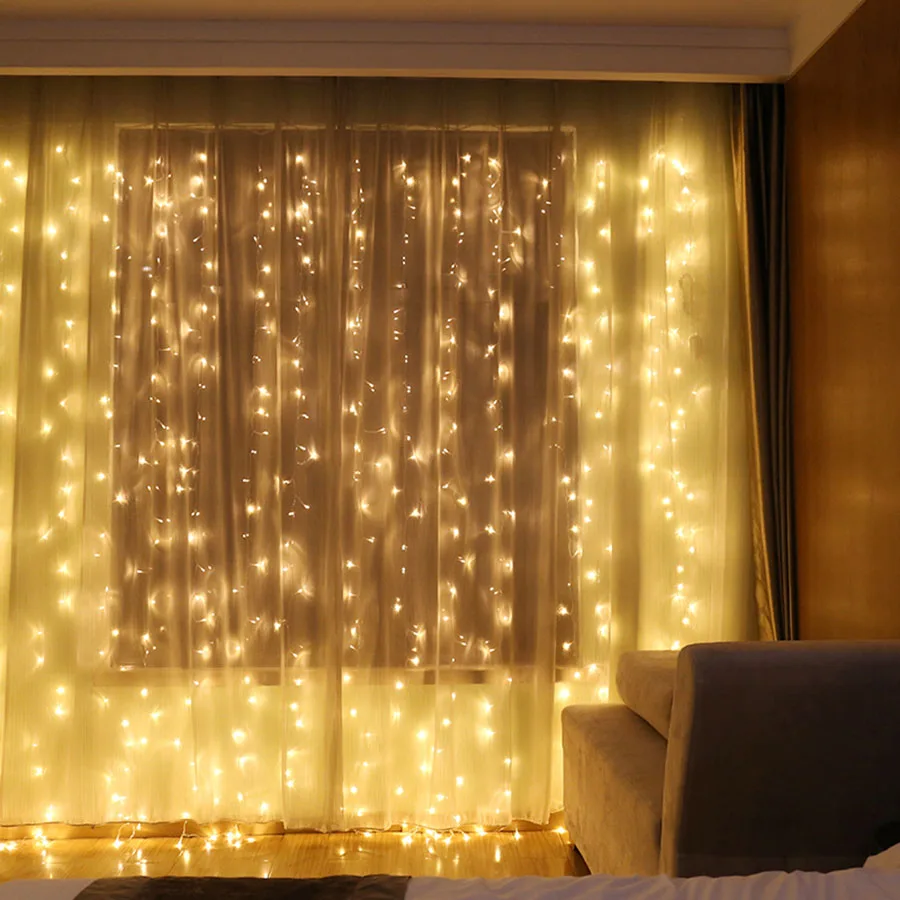 BEIAIDI Window Curtain Led Fairy String Light 3x1M 3x2M 3x3M 6x3M Outdoor Christmas Icicle String Light Holiday Wedding Garland