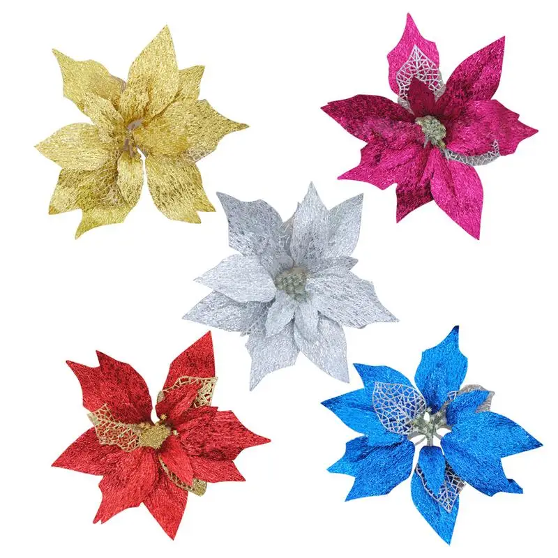 

1pc Christmas Decoration Artificial Flowers Christmas Tree Ornaments High-Grade Fluffy Simulation Flower Xmas Wedding Supplies