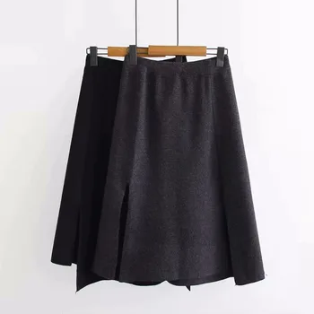 

Knitted Skirts Plus Size Women 2018 Autumn Winter Split Black Grey A-line Knit Skirt Elastic Waist Sexy Casual Warm Thick Skirt
