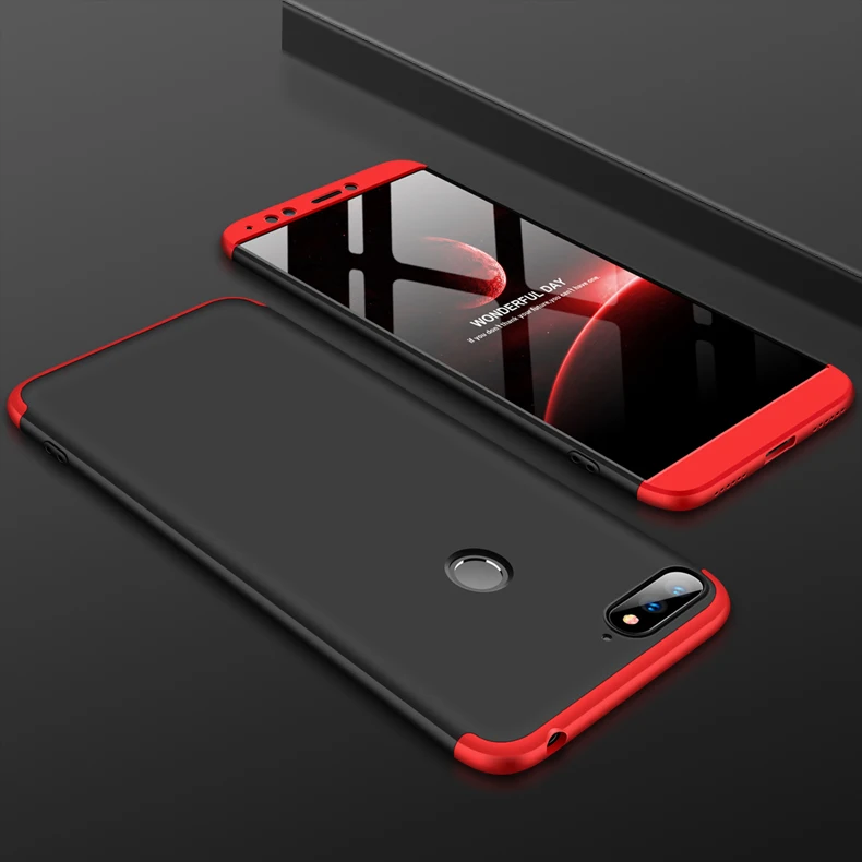 Полный защитный чехол для Huawei Honor 7a Pro, чехол для Honor 7C Phone Y6 Prime Y7 Pro, чехлы с закаленным покрытием - Color: Red Black Red