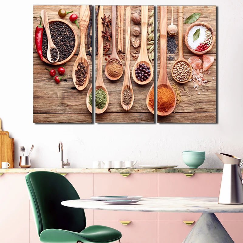 

Posters and Prints Wall Art Canvas Painting 3pcs Food Seasoning Decorative Pictures for Kitchen and Dining Room Home Decor Gifts