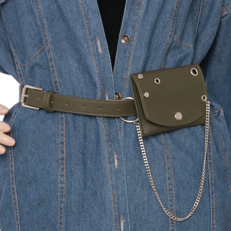 

Fashion Women Chain Waist Belt With Rivet Wallet Bag Fanny Pack Punk Style Women Leather Belt For Female Dress