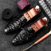 Роскошная высококачественная повседневная обувь «Аллигатор»; лоферы из натуральной кожи, визуально увеличивающие рост; Мужская Свадебная обувь с острым носком; GD47