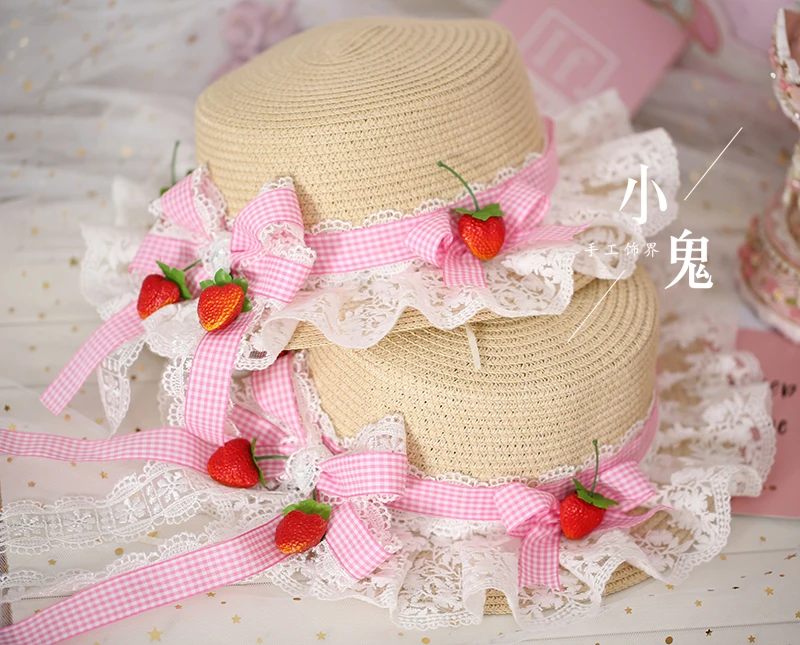Cosplay&ware Sweet Is The Strawberry Soft Lace Lolita Hair Hoop Japanese Sister Kc Straw Hat Head Band Edge -Zentai shop online