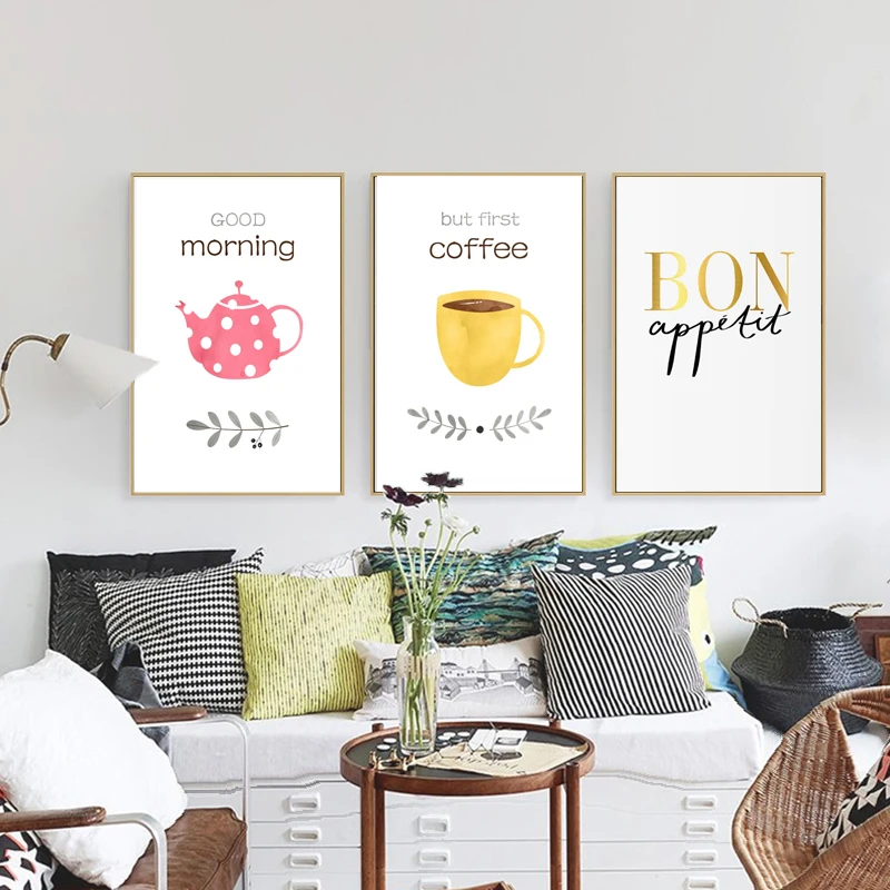 Nordic Стиль детской комнаты настенный Декор Плакаты и принтами кофе Wall Art Холст Для