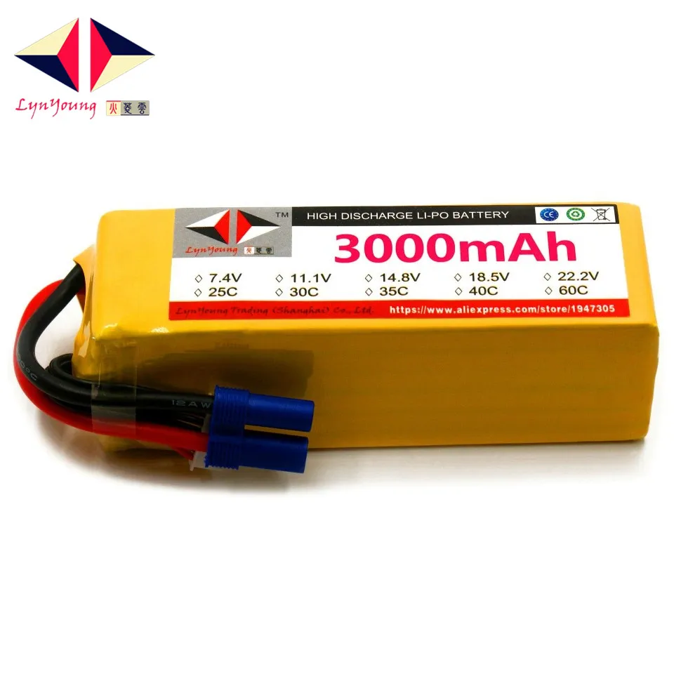

LYNYOUNG RC LiPo battery 6S 22.2V 3000mAh 40C max 80c For boat Airplane Quadcopter carhelicopter