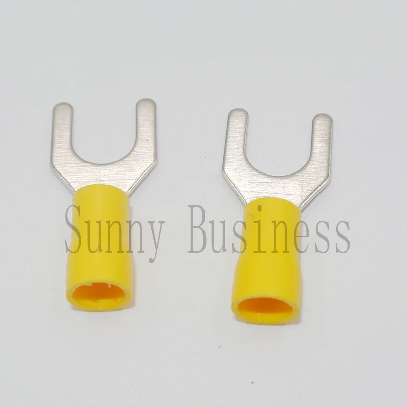 Terminais do Conector de Fios de Cabo Furcate Amarelo 1614awg 5 – 16 Garfo Spade Crimp Terminais 1000 Pcs Sv5.5-8