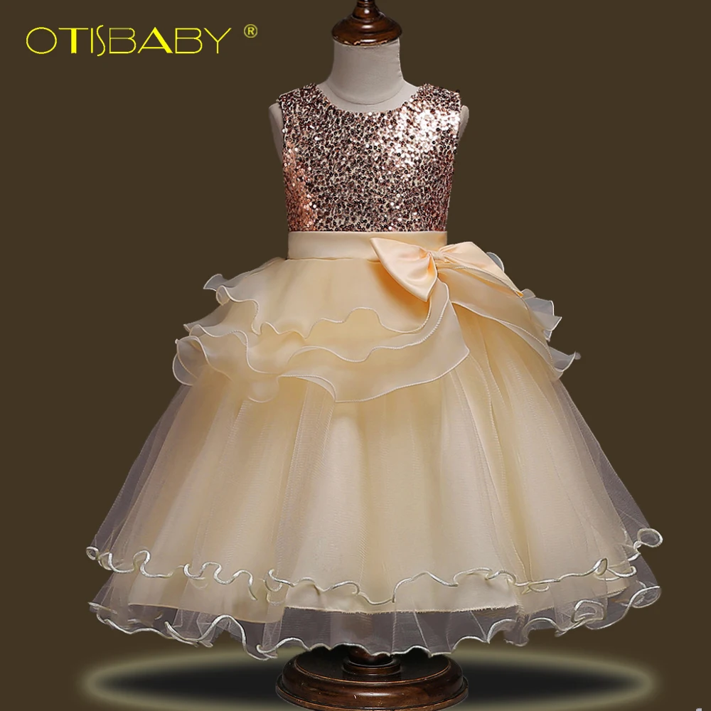 

New Year Fancy Elegant Flower Girl Dresses Fashion Baby Sequins Tulle Princess Tutu Dress for Wedding Teenage Girls Clothing