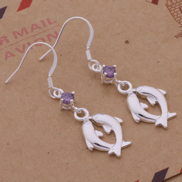 

Fashion Silver Jewelry CZ Nice Earrings Dlophin Drop Earrings For Women AE233